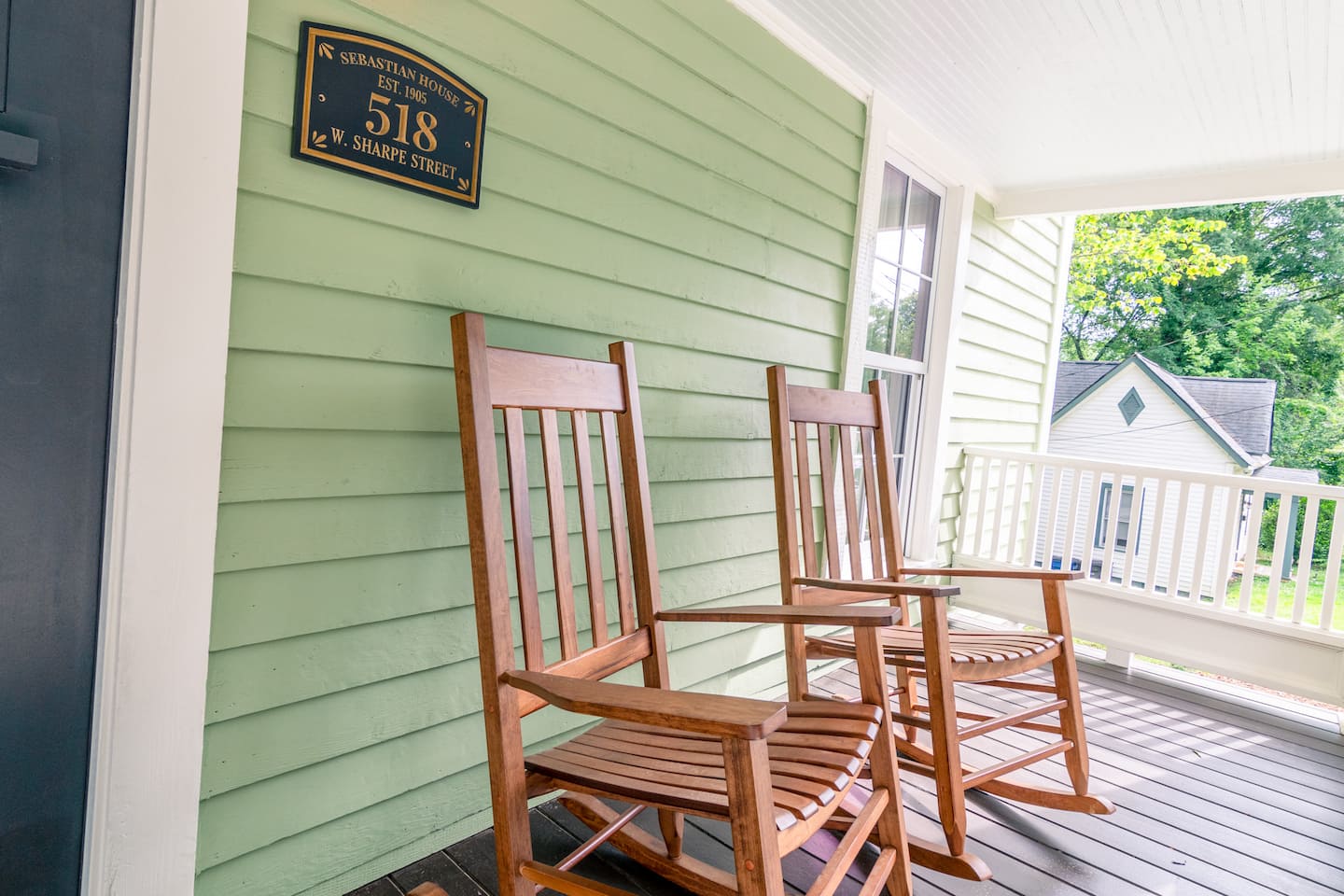 Rocking chairs on Sebastian House’s front porch
